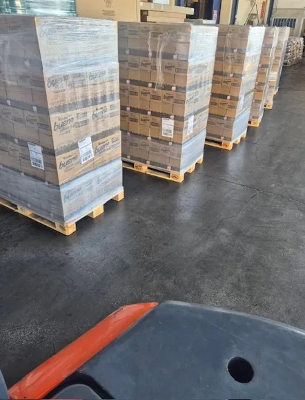 Palletised confectionery staged in the warehouse